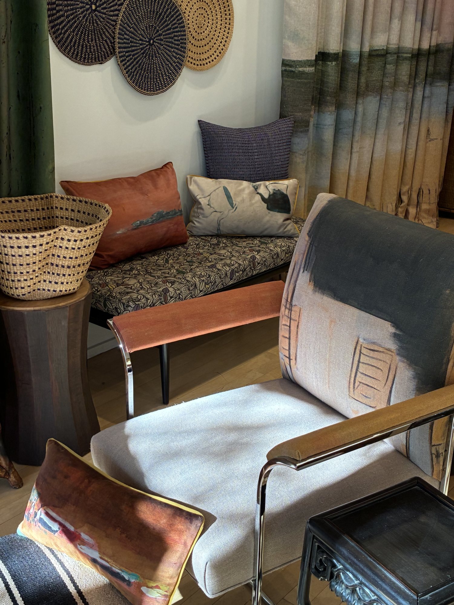 Seating, pillows and textiles inside the Robin Thomas Design Gallery